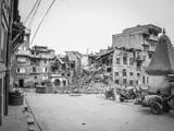 Earthquake with destroyed buildings